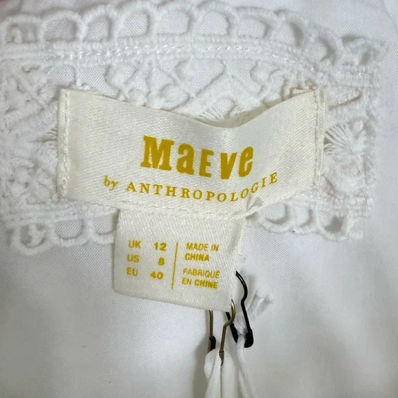 NWT Anthropologie Maeve Tiered Strapless Tulle Pearl Belted Mini Dress White 8